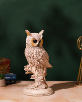 Realistic White Owl on Tree Trunk